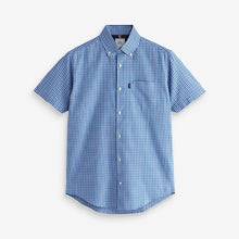 Load image into Gallery viewer, Blue Gingham Regular Fit Short Sleeve Easy Iron Button Down Oxford Shirt