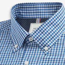 Load image into Gallery viewer, Blue Gingham Regular Fit Short Sleeve Easy Iron Button Down Oxford Shirt