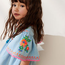 Load image into Gallery viewer, Blue Denim Embroidered Kaftan Dress (3mths-6yrs)