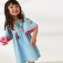 Load image into Gallery viewer, Blue Denim Embroidered Kaftan Dress (3mths-6yrs)