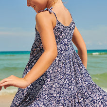 Load image into Gallery viewer, Navy Blue Ditsy Tiered Strappy Dress (3-12yrs)