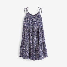 Load image into Gallery viewer, Navy Blue Ditsy Tiered Strappy Dress (3-12yrs)