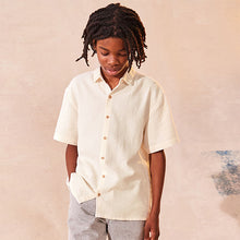 Load image into Gallery viewer, Ecru White 100% Cotton Short Sleeve Textured Shirt