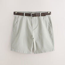 Load image into Gallery viewer, Sage Green Belted 7 Inch Chino Shorts