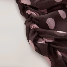 Load image into Gallery viewer, Chocolate Brown/Pink Polka Dot Ruched Long Sleeved Mesh Top