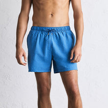 Load image into Gallery viewer, Blue Stripe Seersucker 5 Inch Swim Shorts