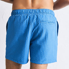 Load image into Gallery viewer, Blue Stripe Seersucker 5 Inch Swim Shorts