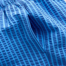 Load image into Gallery viewer, Blue Stripe Seersucker 5 Inch Swim Shorts