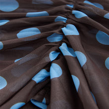 Load image into Gallery viewer, Chocolate Brown/Blue Polka Dot Ruched Long Sleeved Mesh Top