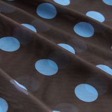 Load image into Gallery viewer, Chocolate Brown/Blue Polka Dot Ruched Long Sleeved Mesh Top
