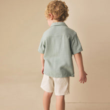 Load image into Gallery viewer, Sage Green Short Sleeves Linen Blend Revere Collar Shirt (3mths-6yrs)