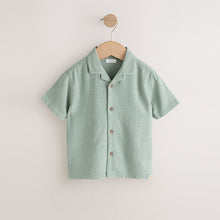 Load image into Gallery viewer, Sage Green Short Sleeves Linen Blend Revere Collar Shirt (3mths-6yrs)
