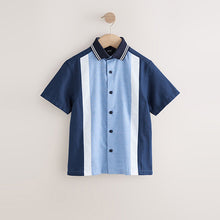 Load image into Gallery viewer, Blue/Navy Colourblock Stripe Short Sleeve Smart Shirt (3-12yrs)