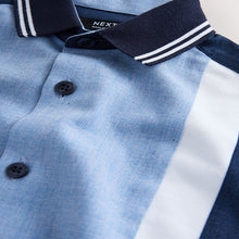 Load image into Gallery viewer, Blue/Navy Colourblock Stripe Short Sleeve Smart Shirt (3-12yrs)