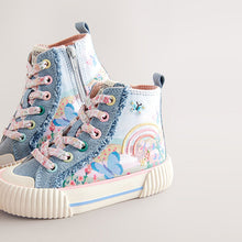 Load image into Gallery viewer, Denim Blue Rainbow Standard Fit (F) High Top Trainers