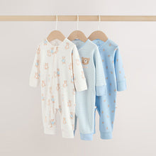 Load image into Gallery viewer, Blue Bear Way Zip Baby Sleepsuits 3 Pack (0-18mths)