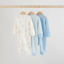 Load image into Gallery viewer, Blue Bear Way Zip Baby Sleepsuits 3 Pack (0-18mths)