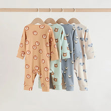 Load image into Gallery viewer, Multi Safari Animal Baby Sleepsuits 4 Pack (0mths-2yrs)