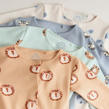 Load image into Gallery viewer, Multi Safari Animal Baby Sleepsuits 4 Pack (0mths-2yrs)