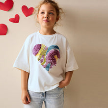 Load image into Gallery viewer, White Boxy Sequin Heart T-Shirt (3-12yrs)