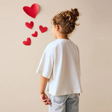 Load image into Gallery viewer, White Boxy Sequin Heart T-Shirt (3-12yrs)