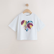 Load image into Gallery viewer, White Boxy Sequin Heart T-Shirt (3-12yrs)