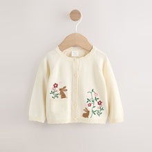 Load image into Gallery viewer, Natural Embroidered Baby Bunny Cardigan (0mths-2yrs)