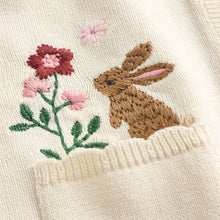 Load image into Gallery viewer, Natural Embroidered Baby Bunny Cardigan (0mths-2yrs)