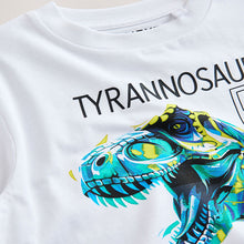 Load image into Gallery viewer, White/Blue Dino Regular Fit Short Sleeve Graphic Print T-Shirt (3-12yrs)