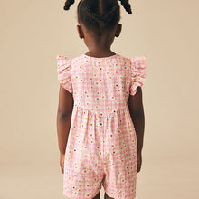Load image into Gallery viewer, Pink Gingham Floral Flutter Sleeve Playsuit (3mths-6yrs)