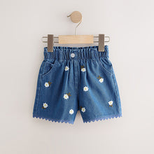 Load image into Gallery viewer, Mid Blue Daisy Embroidered Denim Shorts (9mths-6yrs)