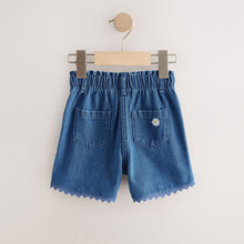 Load image into Gallery viewer, Mid Blue Daisy Embroidered Denim Shorts (9mths-6yrs)
