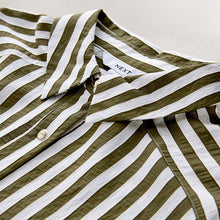 Load image into Gallery viewer, Green Stripe Tie Waist Long Sleeve Midi Shirt Dress