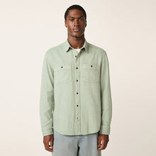 Load image into Gallery viewer, Green Regular Fit Textured Twin Pocket Long Sleeve Shirt