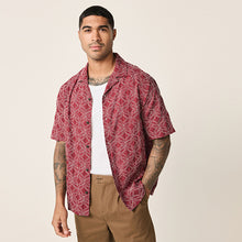 Load image into Gallery viewer, Red Textured Embroidered Tile Short Sleeve Shirt