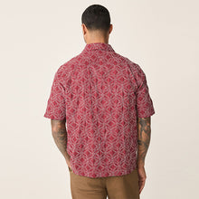 Load image into Gallery viewer, Red Textured Embroidered Tile Short Sleeve Shirt