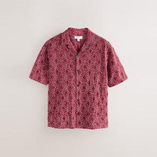 Load image into Gallery viewer, Red Textured Embroidered Tile Short Sleeve Shirt