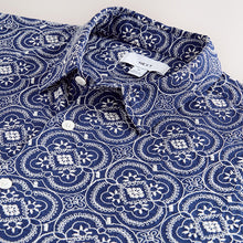 Load image into Gallery viewer, Navy Textured Embroidered Tile Short Sleeve Shirt