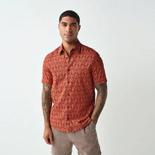 Load image into Gallery viewer, Red Cotton Linen Printed Short Sleeve Shirt