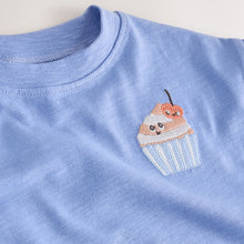 Load image into Gallery viewer, Blue Cupcake Short Sleeve Embroidered T-Shirt (3mths-6yrs)
