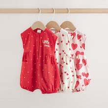 Load image into Gallery viewer, Red Heart Printed Button Through Button Through Baby Rompers 3 Pack
