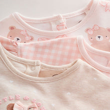 Load image into Gallery viewer, Pink Bear Embroidered Jersey Baby Rompers 3 Pack