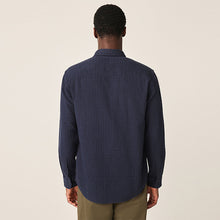 Load image into Gallery viewer, Blue Regular Fit Textured Waffle Long Sleeve Shirt