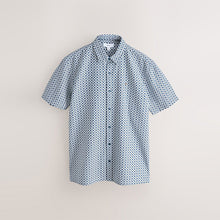 Load image into Gallery viewer, Blue Geo Print Jacquard Trident Oxford Short Sleeve Shirt