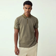 Load image into Gallery viewer, Green/White Vertical Stripe Quarter Zip Polo Shirt