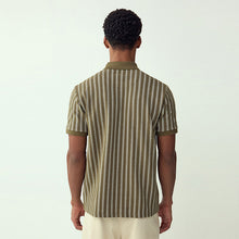 Load image into Gallery viewer, Green/White Vertical Stripe Quarter Zip Polo Shirt