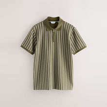 Load image into Gallery viewer, Green/White Vertical Stripe Quarter Zip Polo Shirt