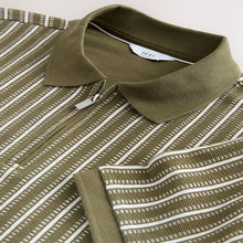 Load image into Gallery viewer, Green/White Vertical Stripe Quarter Zip Polo Shirt