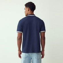 Load image into Gallery viewer, Navy Blue Short Sleeve Tipped Polo Shirt