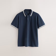 Load image into Gallery viewer, Navy Blue Short Sleeve Tipped Polo Shirt